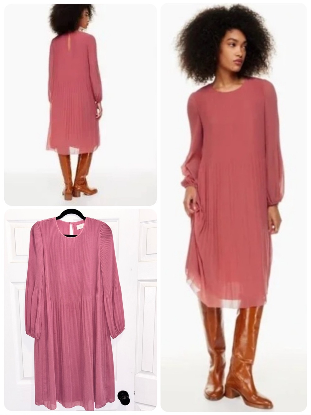 Aritzia Wilfred Daydreamer Midi Dress Pink Pleated Chiffon Lightweight 2XS XXS